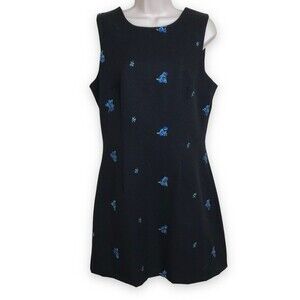 Vintage XOXO Dresses Black Sleeveless Blue Embroidered Floral Y2K Dress Size 11